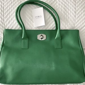 PRICE JUST REDUCED!  Furla NWOT Kelly Green Textured Leather Tote